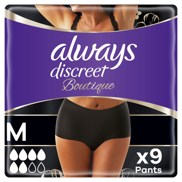 Always Discreet Boutique Plus Γυναικεία Εσώρουχα No:Medium Μαύρο 9 Τεμάχια