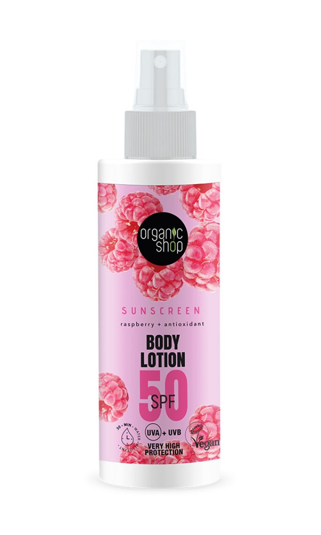 Natura Siberica Organic Shop Sunscreen Body Lotion SPF50 Raspberry Αντηλιακή Λοσιόν Σώματος σε Μορφή Spray 150ml