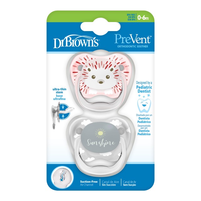 Dr Browns PreVent PV12014-ES 0-6m Ορθοδοντική Πιπίλα Σιλικόνης με Σχέδια Ροζ - Μωβ, 2τμχ