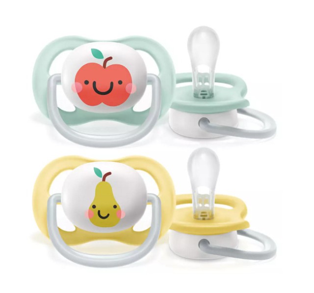 Avent Ultra Air Happy Πιπίλα Σιλικόνης με Κρίκο για 0-6m+ Μήλο - Αχλάδ …