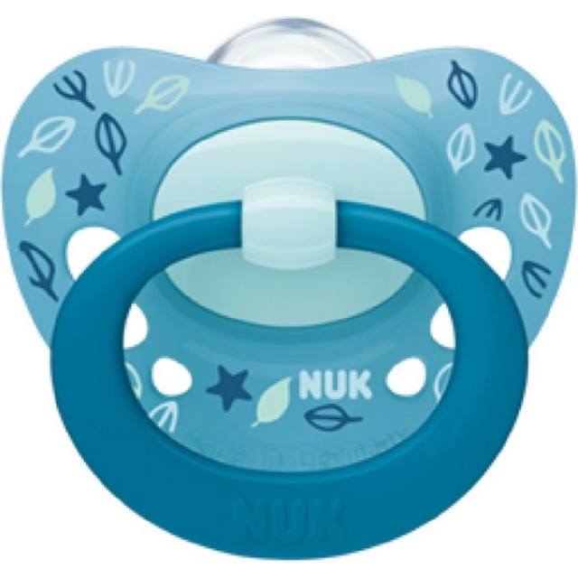 Nuk Signature Πιπίλα Σιλικόνης Γαλάζιο με Φύλλα 18-36m+ με Θήκη 1 Τεμά …