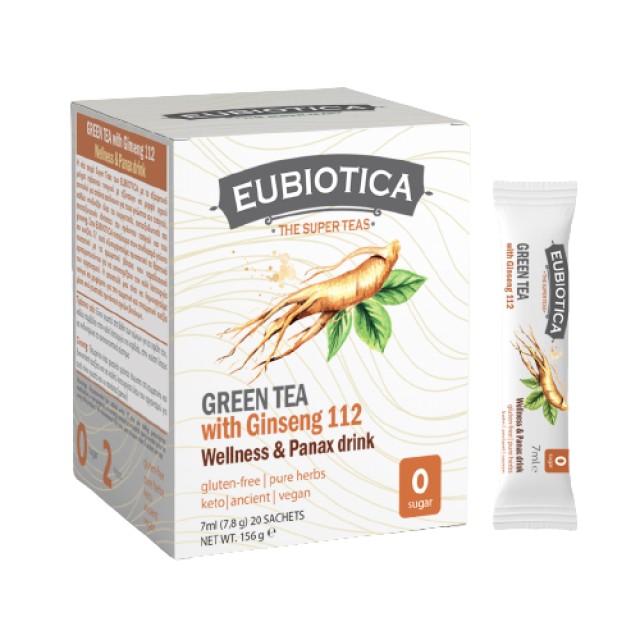 Eubiotica Green Tea Wellness & Panax Drink με Ginseng 112 Πράσινο Τσάι 20 Φακελάκια x 7ml