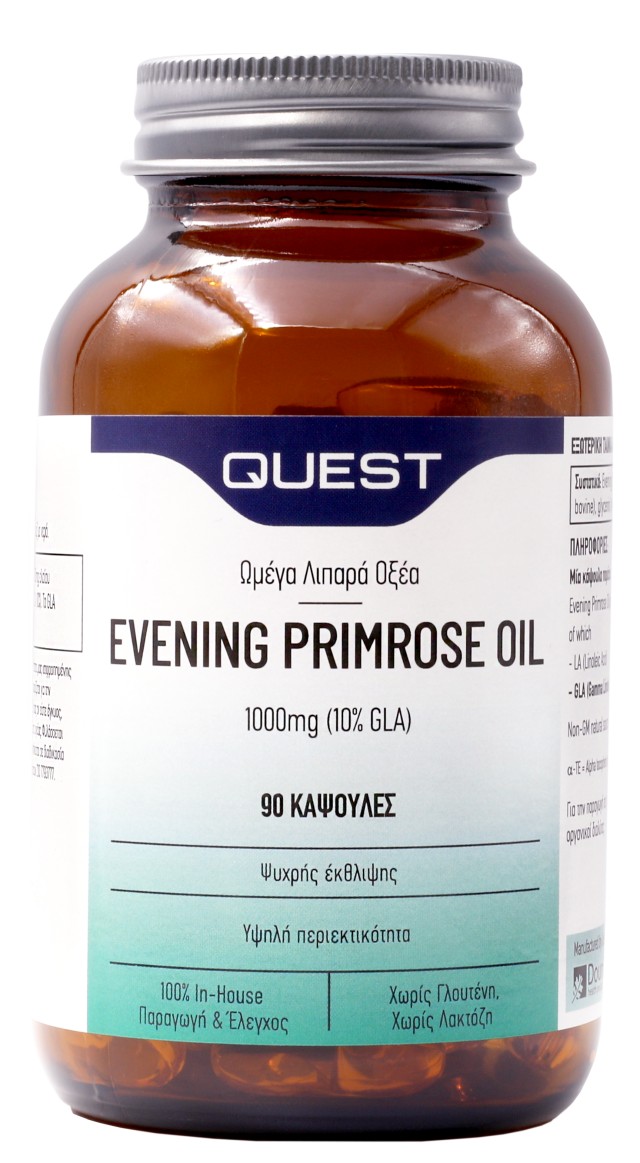 Quest Evening Primrose Oil 1000mg (10% GLA) Ωμέγα 3 Λιπαρά Οξέα 90 Κάψ …