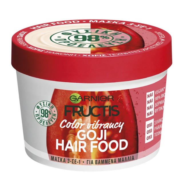 Garnier Fructis Color Vibrancy Goji Hair Food Vegan Μάσκα Μαλλιών 3 σε 1 για Προστασία Χρώματος 390ml