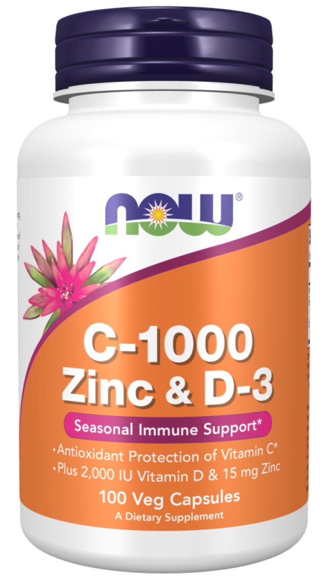 Now Foods Βιταμίνη C 1000mg - Zinc & D3 με Αντιοξειδωτικές Ιδιότητες 100 Φυτικές Κάψουλες