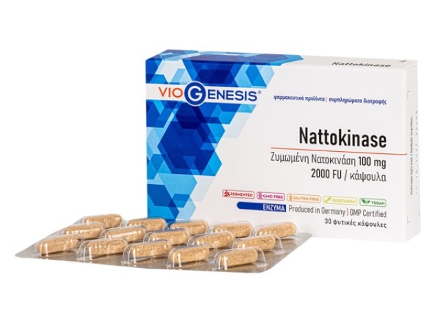 VioGenesis Nattokinase 100mg Συμπλήρωμα Διατροφής για το Καρδιαγγειακό - Νευρικό Σύστηµα 30 Φυτικές Κάψουλες