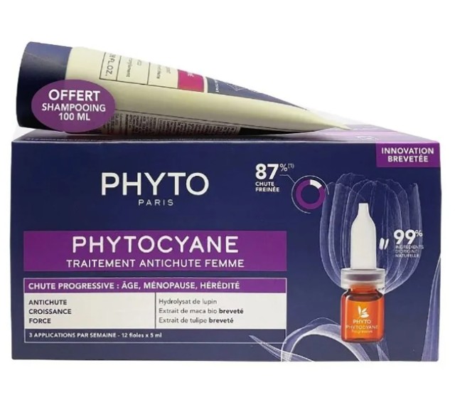 Phyto PROMO Phytocyane Woman Αγωγή Τριχόπτωσης για Γυναίκες 12 Φιαλίδια x 5ml - ΔΩΡΟ PhytoCyane Woman Αναζωογονητικό Σαμπουάν Κατά της Τριχόπτωσης 100ml