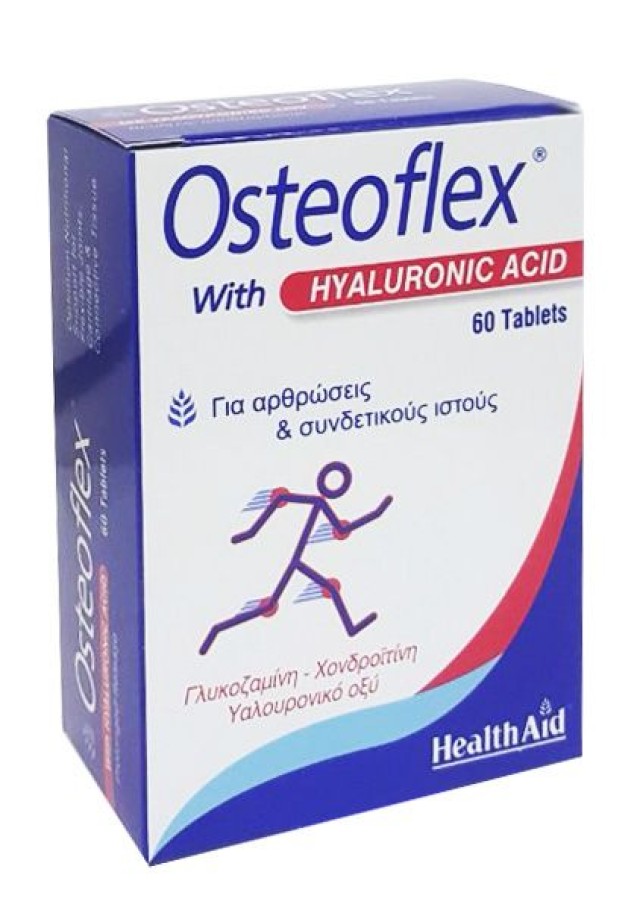Health Aid Osteoflex Hyaluronic Dietary Supplement with Glucosamine, Chondroitin, Hyaluronic Acid for Osteoarthritis & Healthy Connective Tissue 60 Tablets