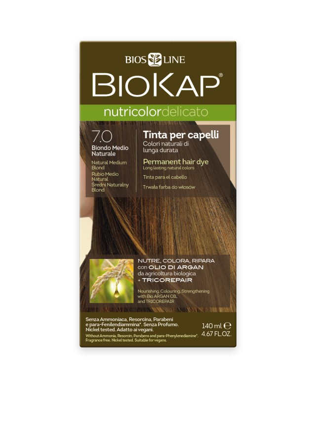 Biokap Nutricolor Delicato No7.0 Natural Medium Blond Βαφή Μαλλιών Ξανθό Φυσικό Χρυσαφί 140ml