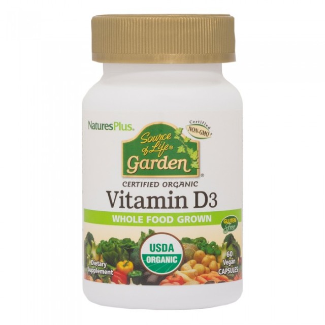 Nature's Plus Source of Life Garden Organic Vitamin D3 5000IU για την Υγεία των Οστών - Δοντιών - Μυών 60 Φυτικές Κάψουλες