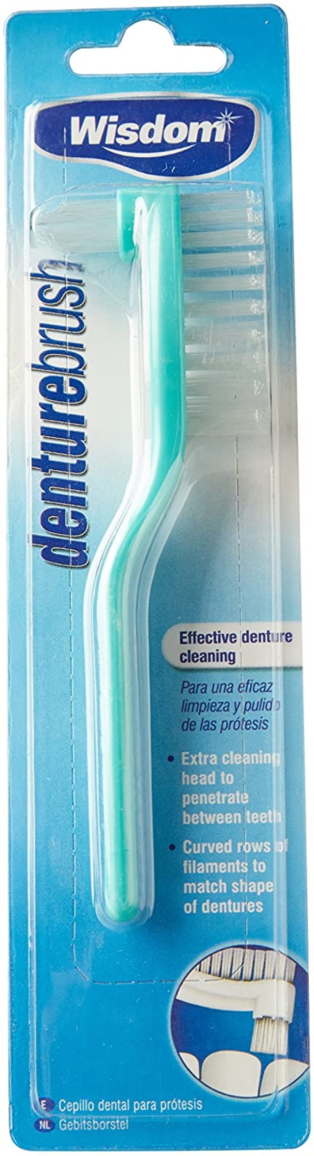 Wisdom Denture Brush Toothbrush For Artificial Dentures Color: Green 1 Piece