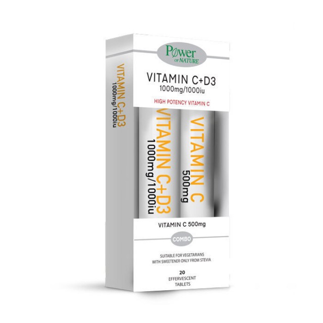Power Of Nature PROMO Vitamin C 1000mg + D3 1000IU 20 Αναβράζοντα Δισκία - Vitamin C 500mg Πορτοκάλι 20 Αναβράζοντα Δισκία
