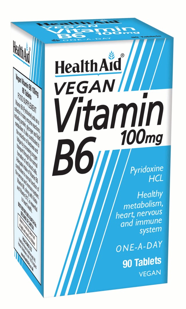 Health Aid Vitamin B6 (Pyridoxine HCl) 100mg Συμπλήρωμα Διατροφής με Βιταμίνη Β6 ( Πυριδοξίνη Υδροχλωρική ) για την Ισορροπία Μεταβολισμού & Ορμονών 90 Ταμπλέτες