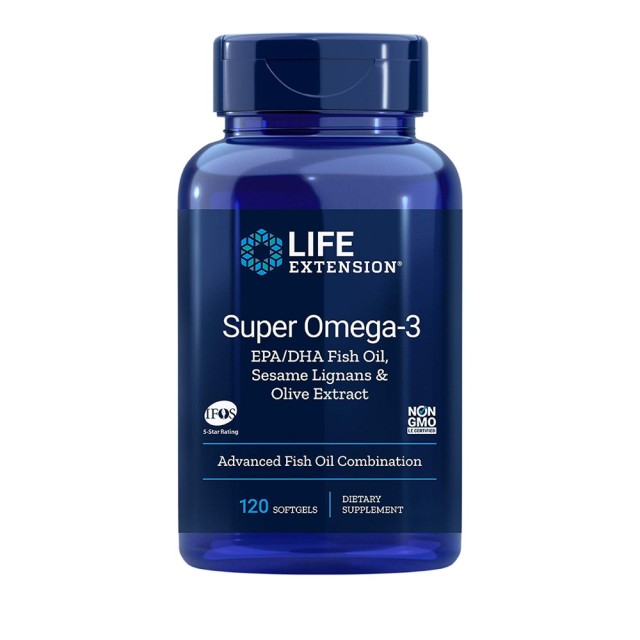 Life Extension Super Omega 3 with EPA/DHA with Sesame Lignans Olive, 120 softgels
