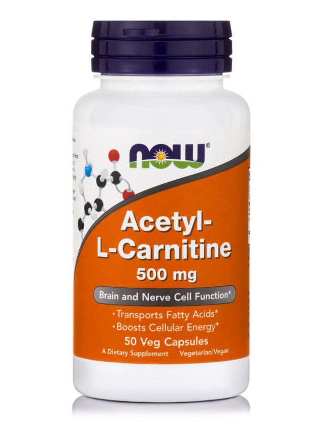 Now Foods Acetyl-L-Carnitine 500mg Συμπλήρωμα Διατροφής με Καρνιτίνη για την Καλή Λειτουργία των Εγκεφαλικών Κυττάρων και τον Μεταβολισμό 50 Φυτικές Κάψουλες