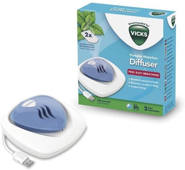 Vicks Vapors Waterless Portable Diffuser Άνυδρος Διαχυτής 1 Τεμάχιο και 2 Ταμπλέτες με Άρωμα Μενθόλη [VH1800EU]