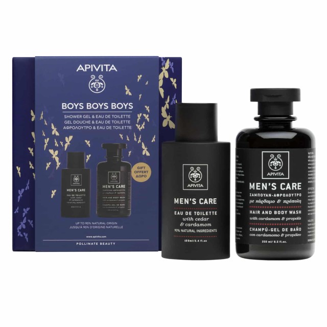 Apivita PROMO Mens Care Cedar & Cardamon Eau de Toilette 100ml - GIFT Men's Shampoo / Shower Gel with Cardamom & Propolis 250ml