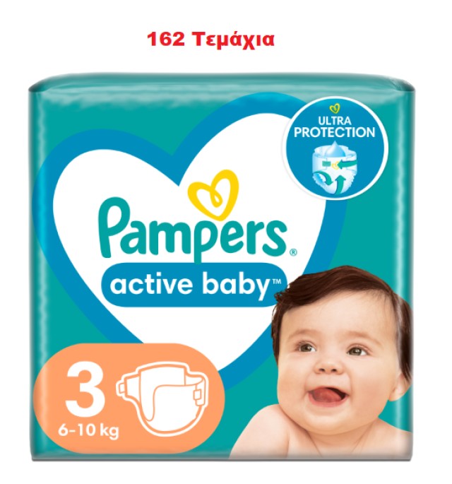 Pampers Active Baby Μέγεθος 3 [6-10kg] 162 Πάνες [3 Πακέτα x 54 Τεμάχι …