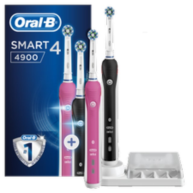 Oral B Smart 4 4900 Ηλεκτρικές Οδοντόβουρτσες από την Braun Μαύρο & Ροζ Χρώμα 2 Τεμάχια