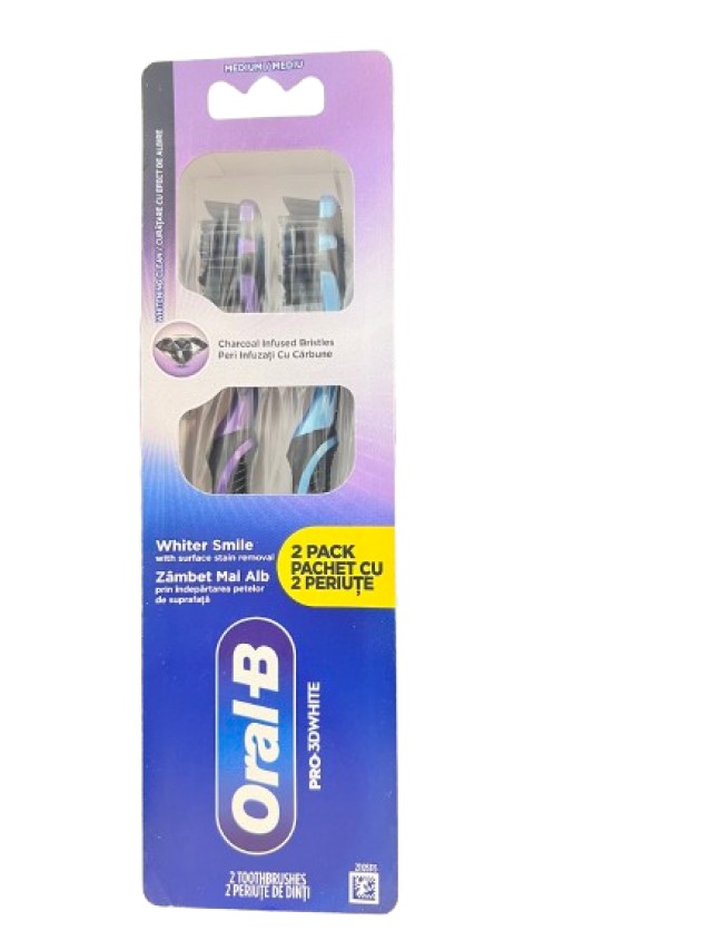 Oral B Charcoal Medium Οδοντόβουρτσα Μέτρια 2 Τεμάχια
