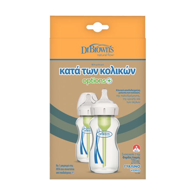 Dr Browns Options+ Anti-Colic Γυάλινο Μπιμπερό με Φαρδύ Λαιμό & Θηλή Σ … Dr Browns Options+ Anti-Colic Γυάλινο Μπιμπερό με Φαρδύ Λαιμό & Θηλή Σ …