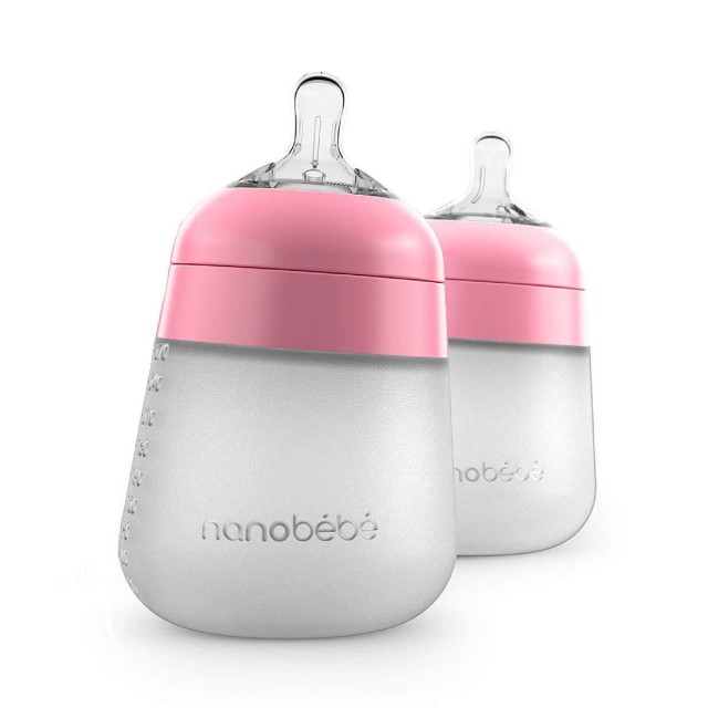 Nanobebe PROMO Advanced Flexy Bottle Μπιμπερό Σιλικόνης για 0m+ Ροζ με Θηλή Αργής Ροής 2x270ml