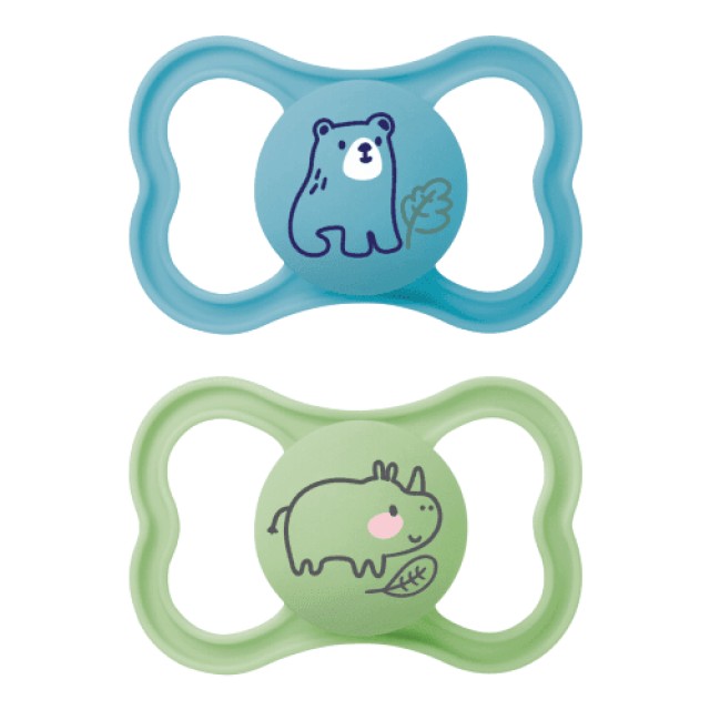 Mam Air Ορθοδοντική Πιπίλα Σιλικόνης για 16m+ με Θήκη Μπλε / Πράσινο 2 …