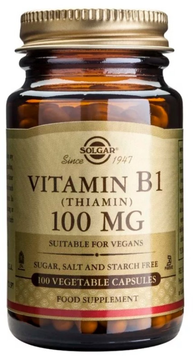 Solgar Vitamin B1 (Thiamin) 100mg Συμπλήρωμα Διατροφής για το Νευρικό Σύστημα 100 Φυτικές Κάψουλες