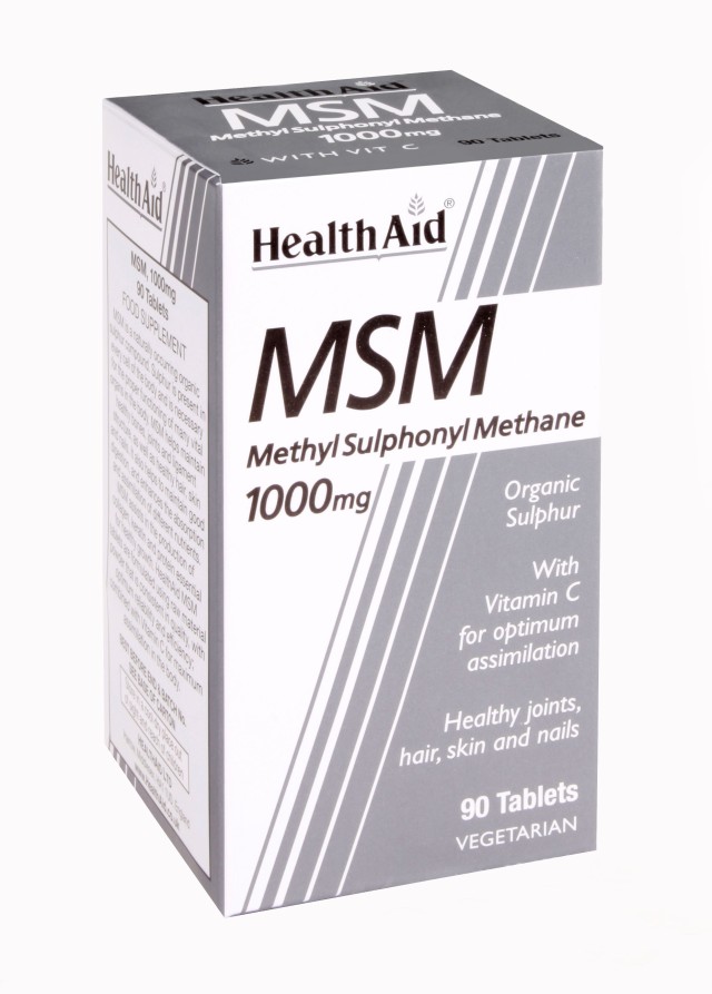 Health Aid MSM 1000mg Συμπλήρωμα Διατροφής με Οργανικό Θείο για Υγιή Μαλλιά, Νύχια, Δέρμα & Αρθρώσεις 90 Φυτικές Ταμπλέτες