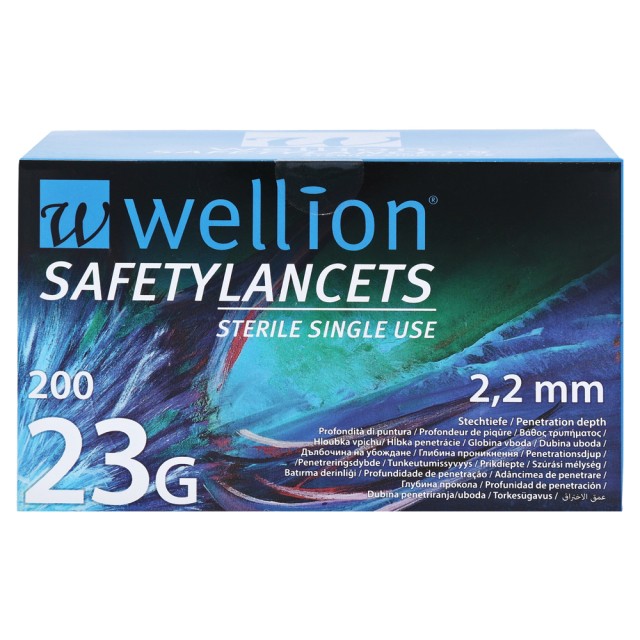 Wellion Safety Lancets Double Protection 23G Αποστειρωμένοι Σκαρφιστήρες μίας Χρήσεως 200 Τεμάχια