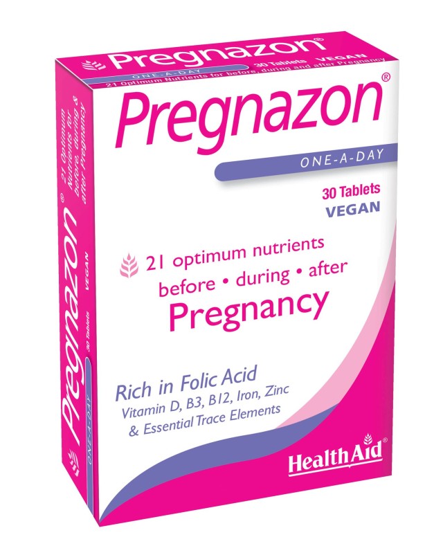 Health Aid Pregnazon Συμπλήρωμα Διατροφής με Φολικό Οξύ, Ινοσιτόλη, Βιταμίνες & Μέταλλα Για Πριν, Κατά & Μετά την Εγκυμοσύνη 30 Ταμπλέτες