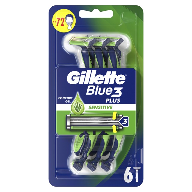 Gillette Blue 3 Plus Sensitive Ανδρικά Ξυραφάκια μίας Χρήσης με Αλόη & Τεχνολογία Comfort Gel 6 Τεμάχια