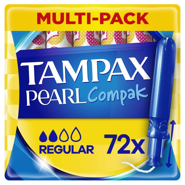 Tampax Regular Compak Pearl Ταμπόν με Απλικατέρ για Κανονική Ροή 72 Τεμάχια [4 Συσκευασίες x 18 Τεμάχια]