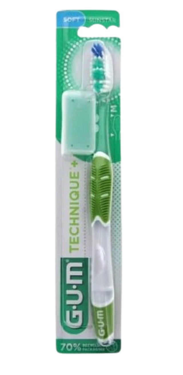 GUM 490 Technique+ Soft Οδοντόβουρτσα Μαλακή Πράσινο 1 Τεμάχιο