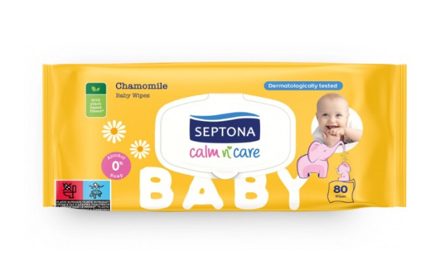 Septona Calm & Care Chamomile Μωρομάντηλα με Χαμομήλι & Καπάκι 80 Τεμά …