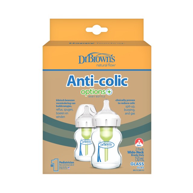Dr Browns Options+ Anti-Colic Γυάλινο Μπιμπερό με Φαρδύ Λαιμό & Θηλή Σ … Dr Browns Options+ Anti-Colic Γυάλινο Μπιμπερό με Φαρδύ Λαιμό & Θηλή Σ …