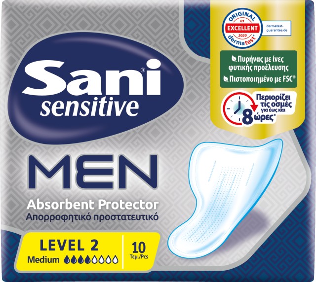 Sani Sensitive MEN Απορροφητικό Προστατευτικό Level 2 Medium 10 Τεμάχια [4 Σταγόνες]