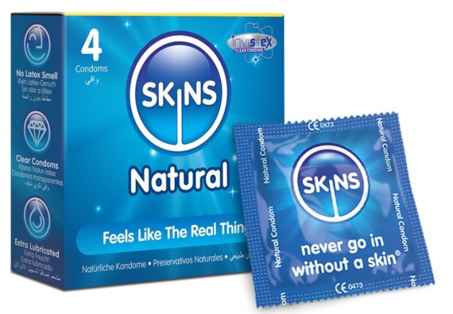 Skins Natural Condoms Προφυλακτικά με Επιπλέον Λίπανση 4 Τεμάχια Skins Natural Condoms Προφυλακτικά με Επιπλέον Λίπανση 4 Τεμάχια
