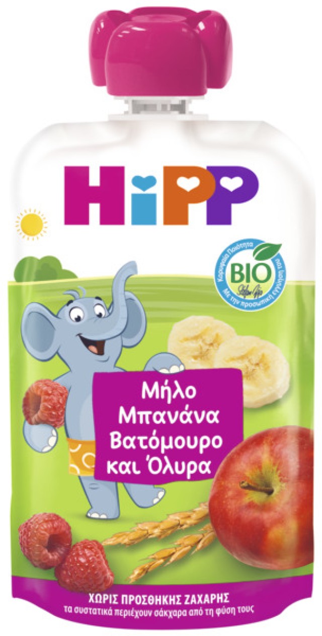 Hipp BIO Φρουτοπολτός με Μήλο, Μπανάνα, Βατόμουρο & Όλυρα για Παιδιά α …
