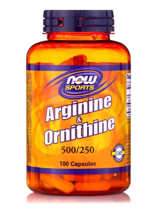 Now Foods L - Arginine & Ornithine 500/250mg Συμπλήρωμα Διατροφής Για Παραγωγή Ενέργειας 100 Κάψουλες