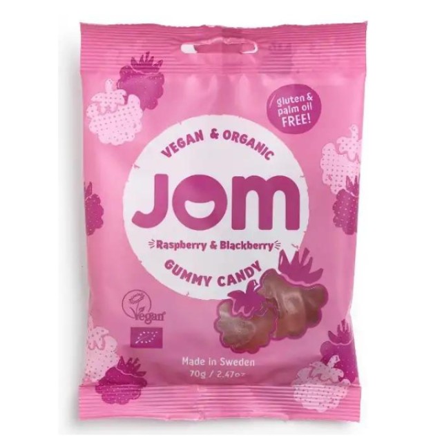 Jom Gummy Candy Raspberry & Blacurrant Καραμέλες 70gr