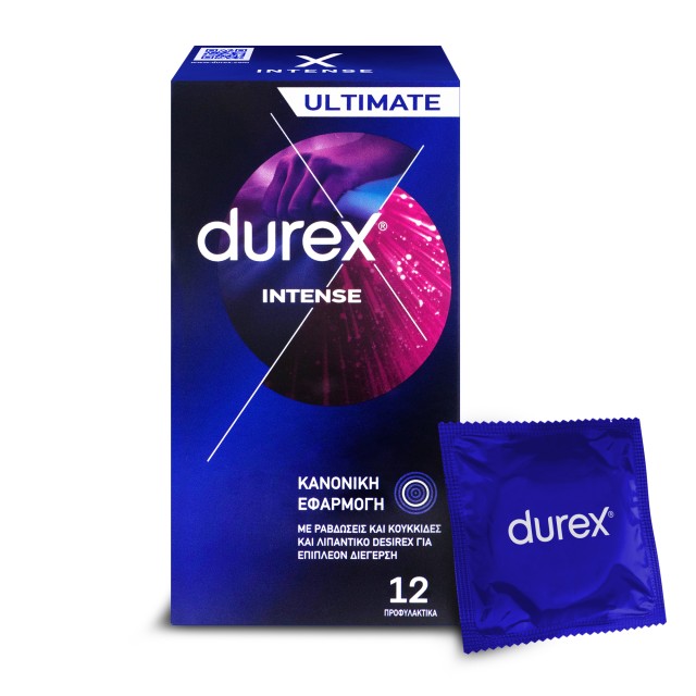 Durex Προφυλακτικά με Κουκίδες, Ραβδώσεις & Διεγερτικό Gel Intense Κανονική Εφαρμογή 12 Τεμάχια