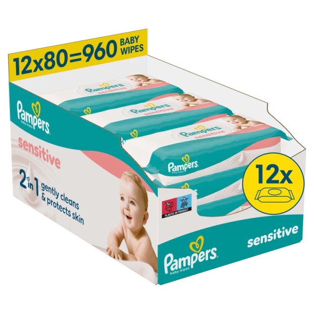 Pampers Baby Wipes Sensitive XL Monthly Bοx Μωρομάντηλα 12x80 Τεμάχια &hellip;