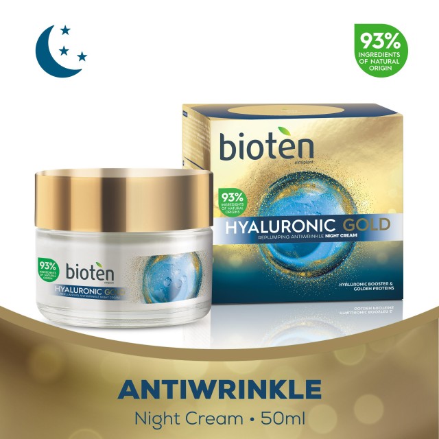 Bioten Hyaluronic Gold Night Cream Αντιρυτιδική Κρέμα Νυκτός με Υαλουρονικό Οξύ 50ml