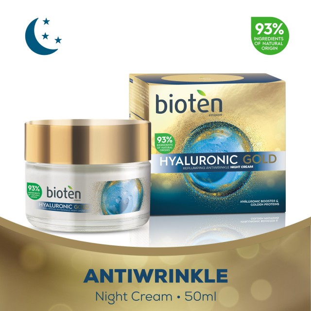 Bioten Hyaluronic Gold Night Cream Αντιρυτιδική Κρέμα Νυκτός με Υαλουρ …