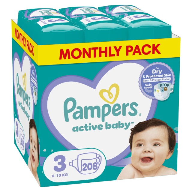 Pampers Active Baby Μέγεθος 3 [6-10 kg] Monthly Pack 208 Πάνες