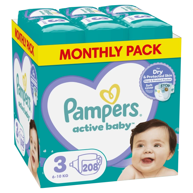 Pampers Active Baby Size 3 [6-10 kg] Monthly Pack 208 Diapers