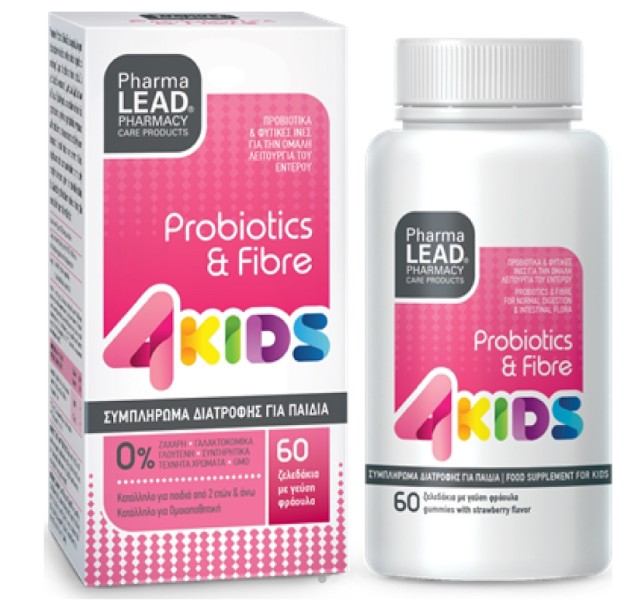 PharmaLead 4 Kids Probiotics & Fibre Συμπλήρωμα Διατροφής για Παιδιά με Προβιοτικά για την Καλή Λειτουργία του Εντέρου με Γεύση Φράουλα 60 Ζελεδάκια