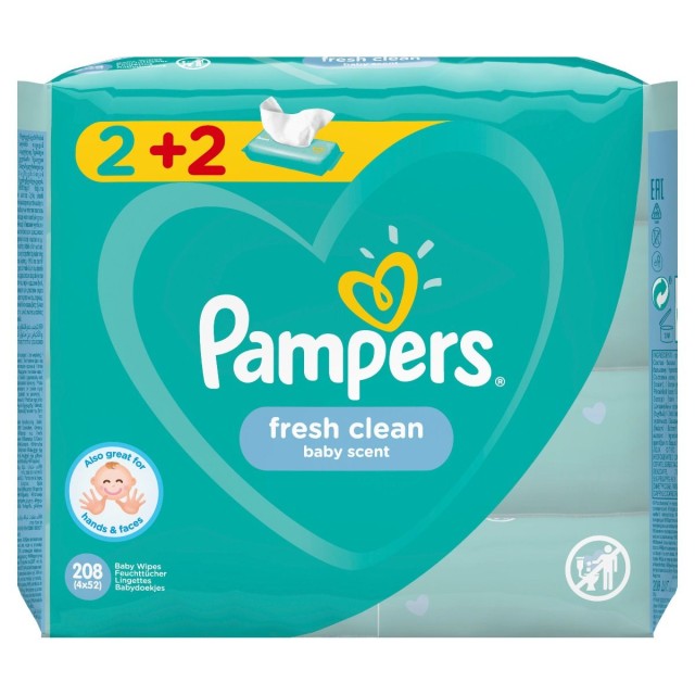 Pampers PROMO Baby Wipes Fresh Clean - 4x52 2+2 Δώρο