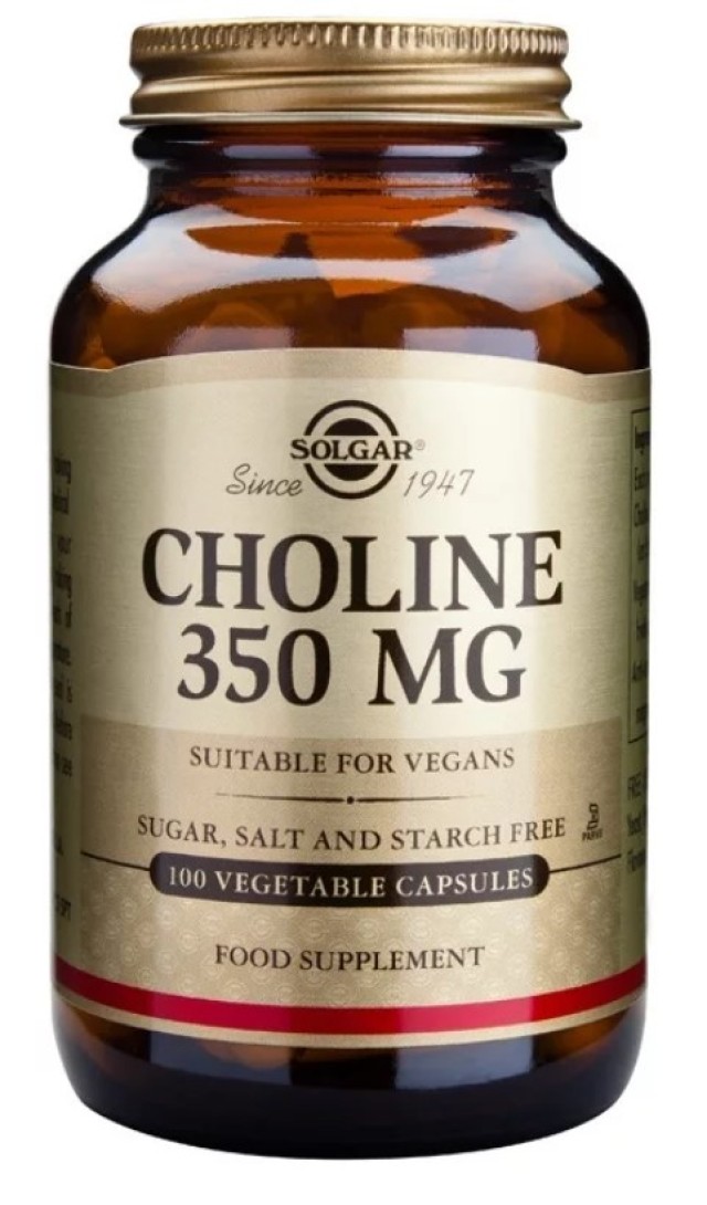 Solgar Choline 350mg Συμπλήρωμα Διατροφής με Χολίνη 100 Φυτικές Κάψουλ &hellip;